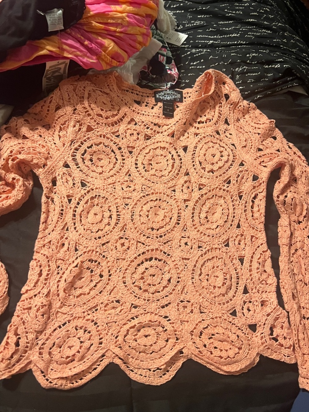 Women's Crochet Long-Sleeve Sweater — Canyon Clay colored , small.